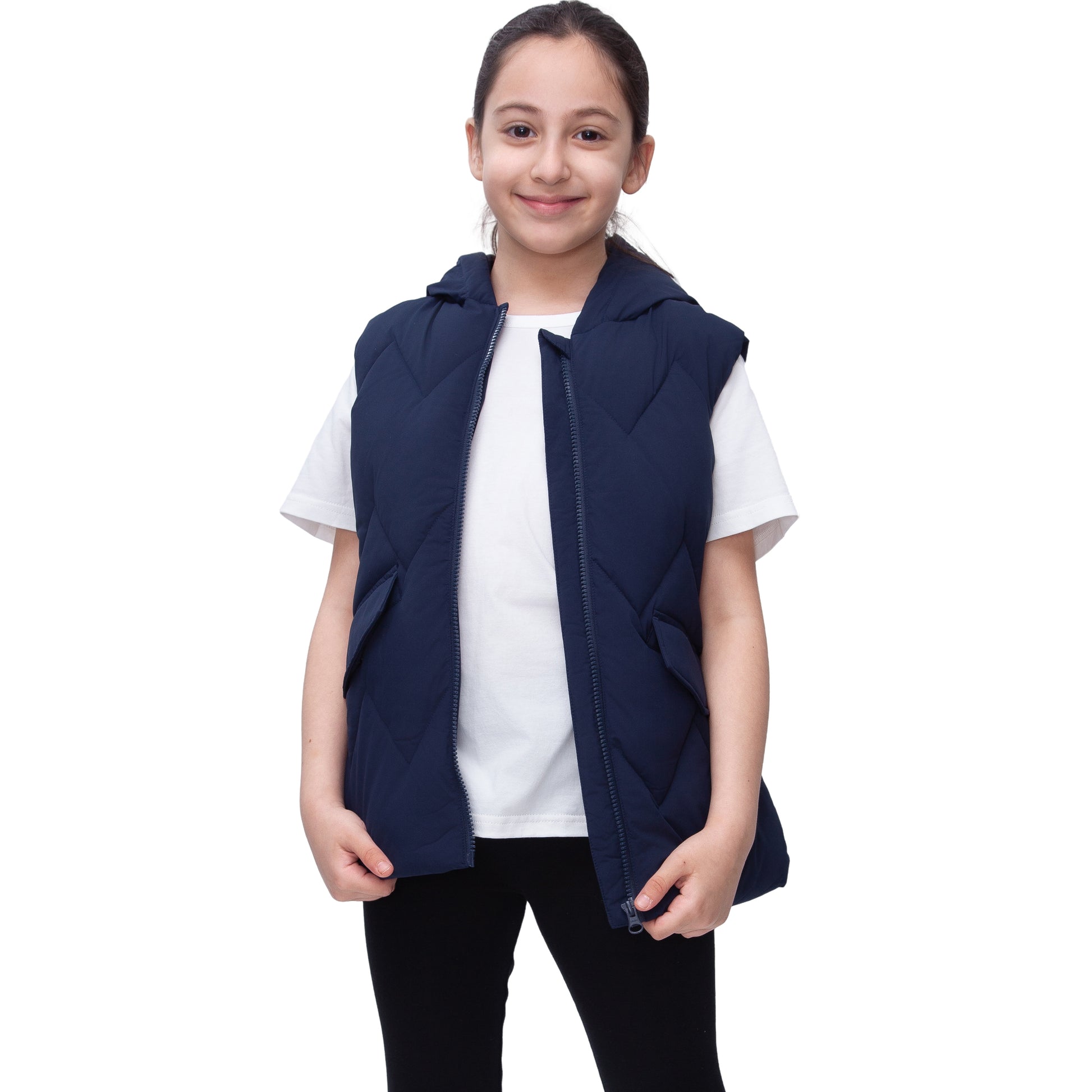 Girls Hooded Puffer Vest Water Resistant Warm Quilted Outerwear - Navy Coats & Jackets Rokka&Rolla