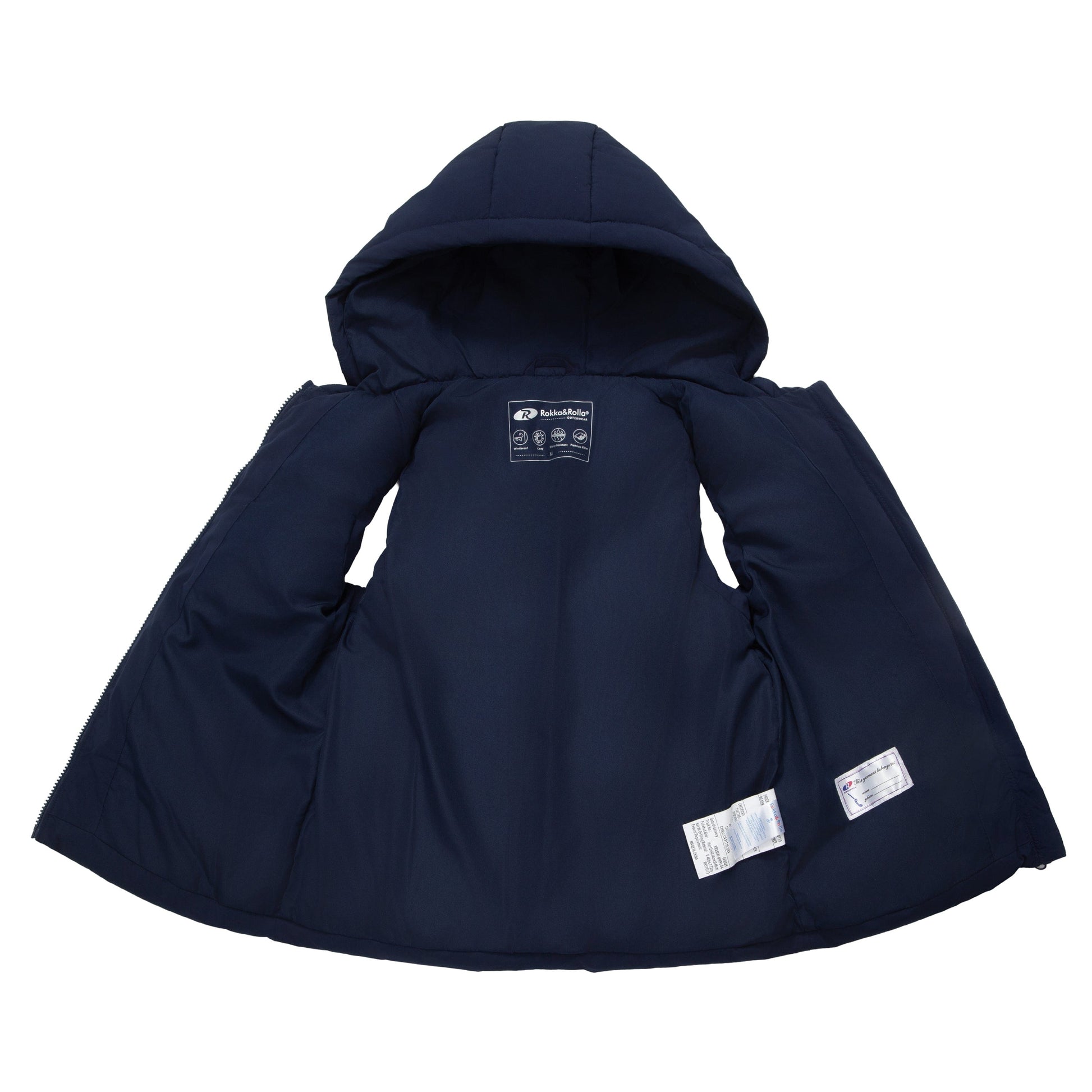 Girls Hooded Puffer Vest Water Resistant Warm Quilted Outerwear - Navy Coats & Jackets Rokka&Rolla