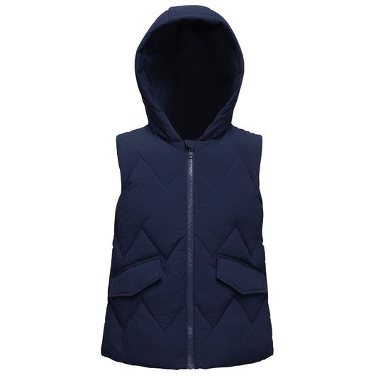 Girls Hooded Puffer Vest Water Resistant Warm Quilted Outerwear - Navy Coats & Jackets XS Rokka&Rolla