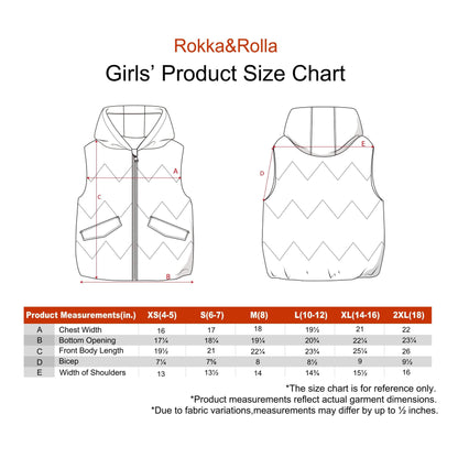 Girls Hooded Puffer Vest Water Resistant Warm Quilted Outerwear - Pink Coats & Jackets Rokka&Rolla