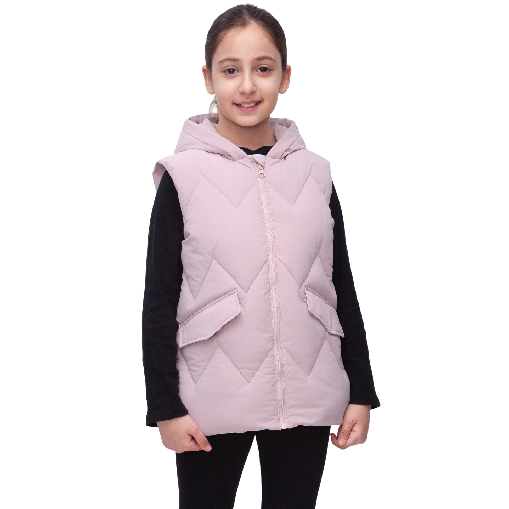 Girls Hooded Puffer Vest Water Resistant Warm Quilted Outerwear - Pink Coats & Jackets Rokka&Rolla