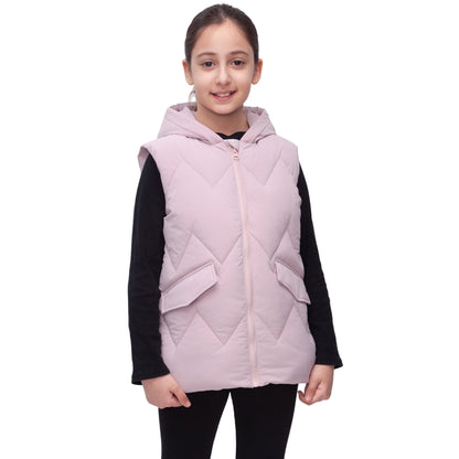 Girls Hooded Puffer Vest Water Resistant Warm Quilted Outerwear - Pink Coats & Jackets Rokka&Rolla