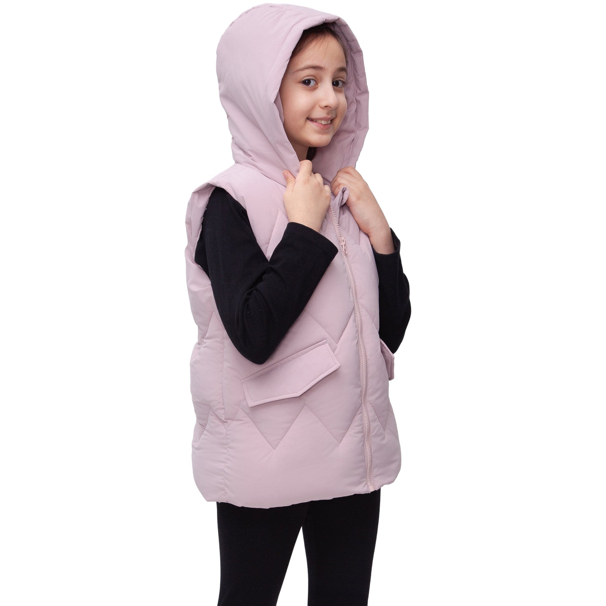 Girls Hooded Puffer Vest Water Resistant Warm Quilted Outerwear - Pink Coats & Jackets Rokka&Rolla