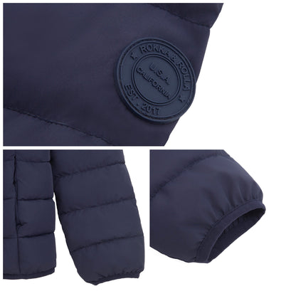 Girls' Lightweight Water-Resistant  Winter Coat Puffer Jacket - Navy Coats & Jackets Rokka&Rolla