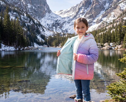 Girls Reversible Puffer Jacket with Gradient Print Solid Color Quilted Outerwear - Cotton Candy Ombre Coats & Jackets Rokka&Rolla