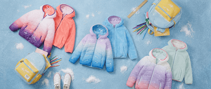 Girls Reversible Puffer Jacket with Gradient Print Solid Color Quilted Outerwear - Cotton Candy Ombre Coats & Jackets Rokka&Rolla