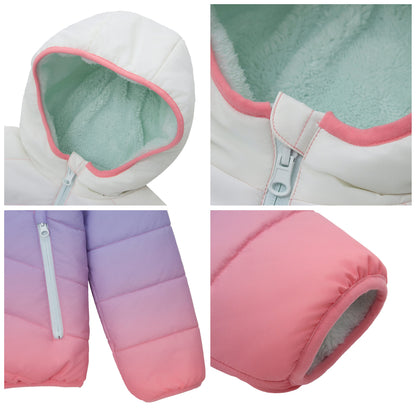 Girls Reversible Puffer Jacket with Gradient Print Solid Color Quilted Outerwear - Cotton Candy Ombre Coats & Jackets Rokka&Rolla