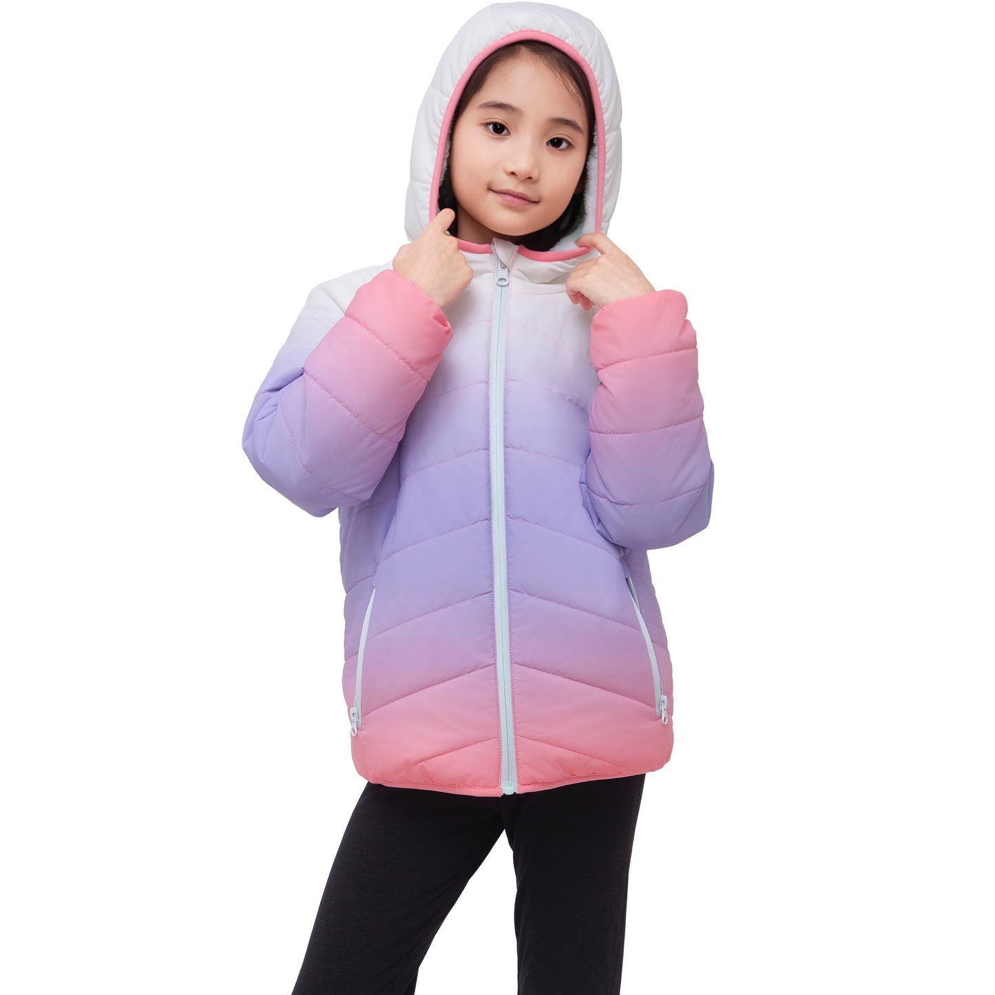 Girls Reversible Puffer Jacket with Gradient Print Solid Color Quilted Outerwear - Cotton Candy Ombre Coats & Jackets Rokka&Rolla