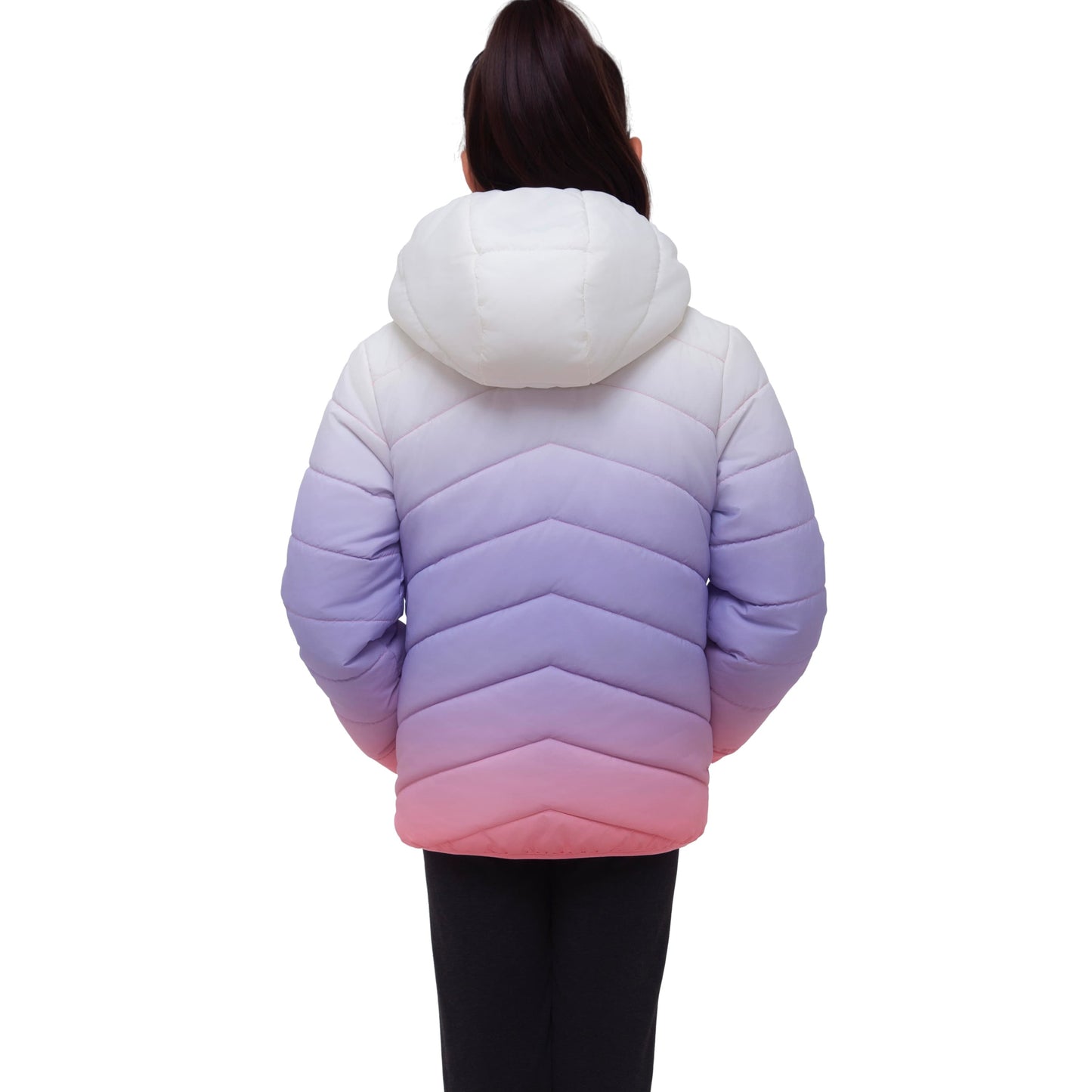 Girls Reversible Puffer Jacket with Gradient Print Solid Color Quilted Outerwear - Cotton Candy Ombre Coats & Jackets Rokka&Rolla