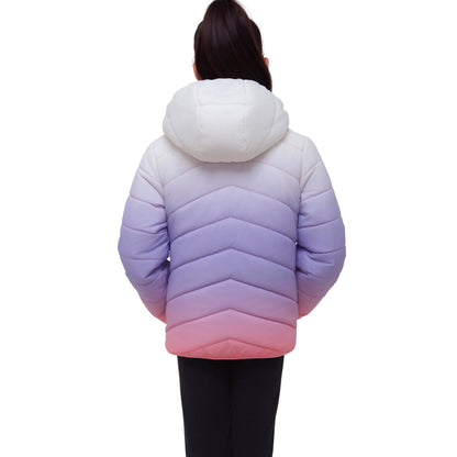 Girls Reversible Puffer Jacket with Gradient Print Solid Color Quilted Outerwear - Cotton Candy Ombre Coats & Jackets Rokka&Rolla