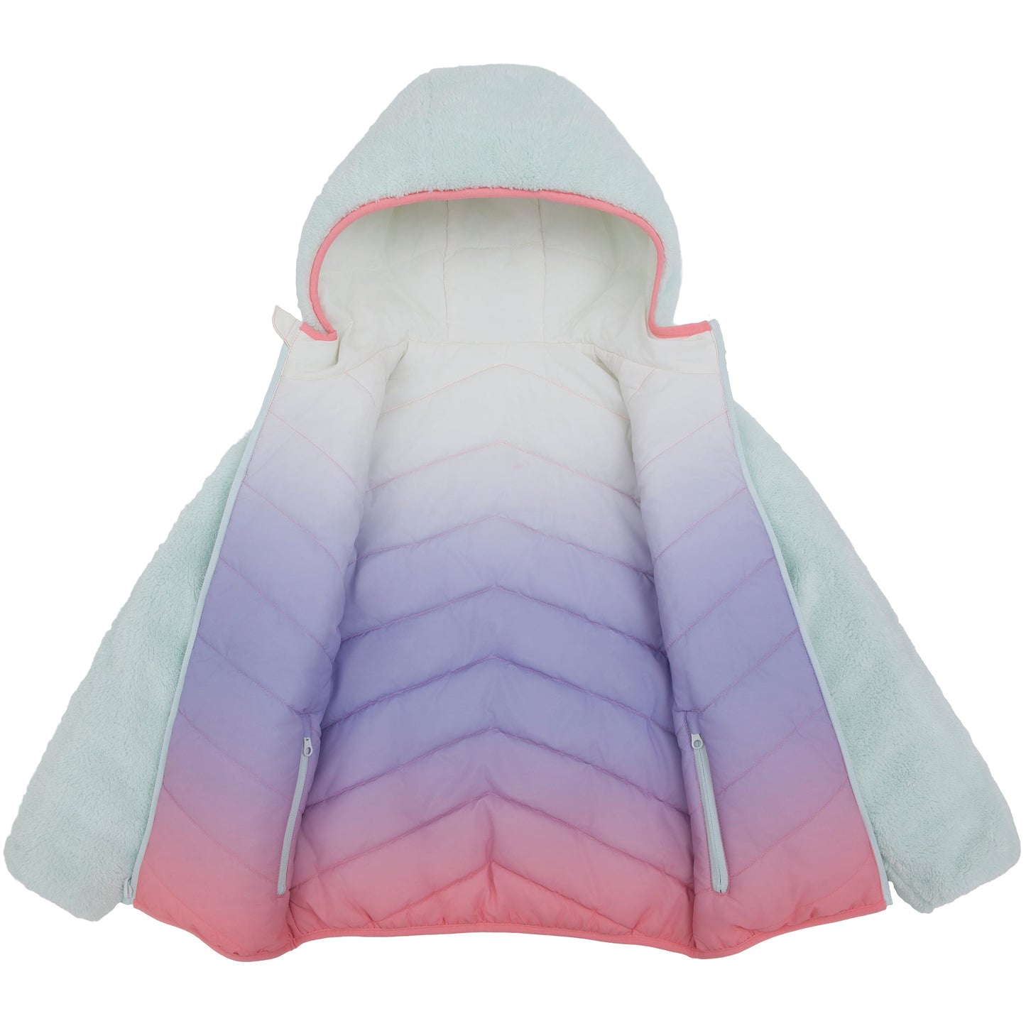 Girls Reversible Puffer Jacket with Gradient Print Solid Color Quilted Outerwear - Cotton Candy Ombre Coats & Jackets Rokka&Rolla