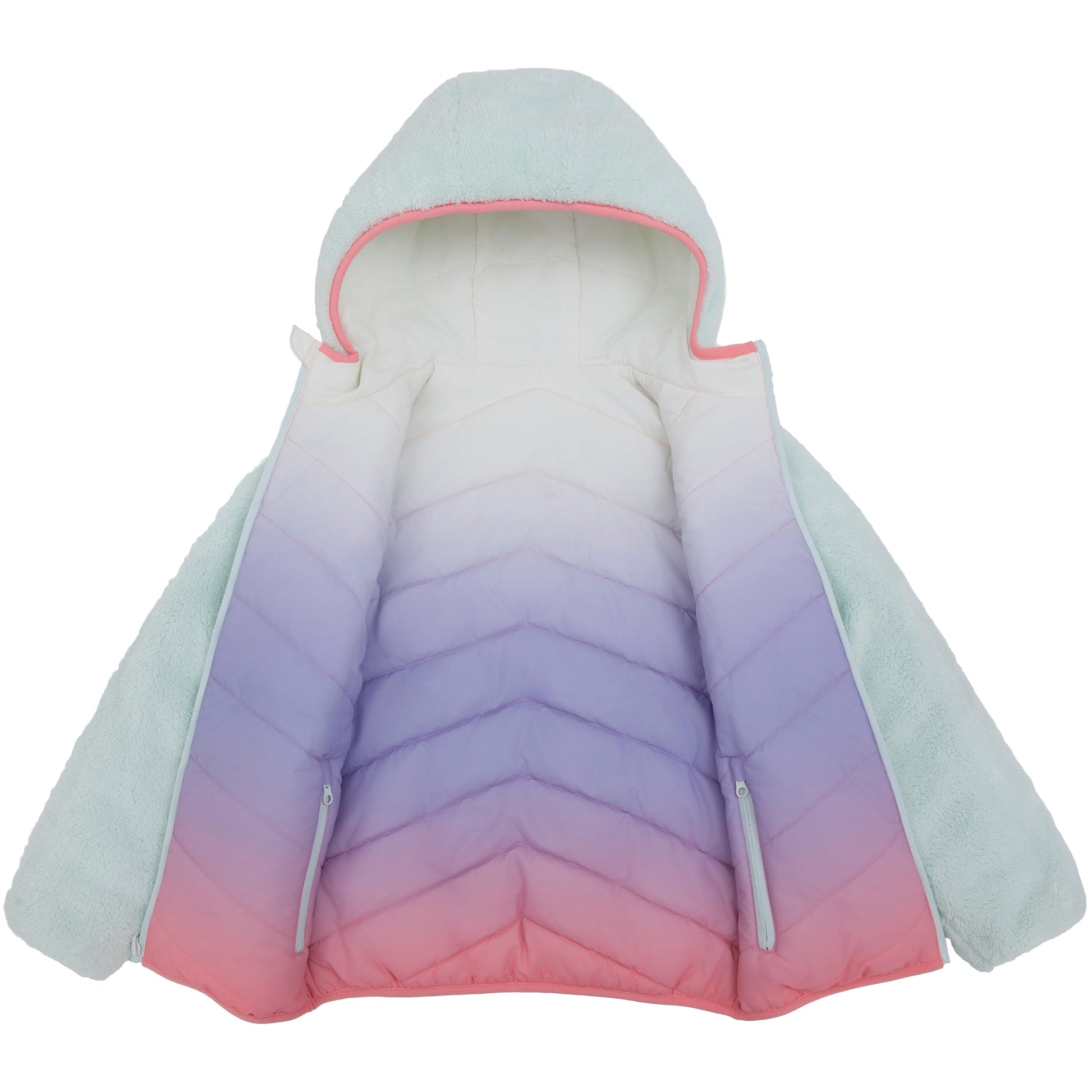 Girls Reversible Puffer Jacket with Gradient Print Solid Color Quilted Outerwear - Cotton Candy Ombre Coats & Jackets Rokka&Rolla