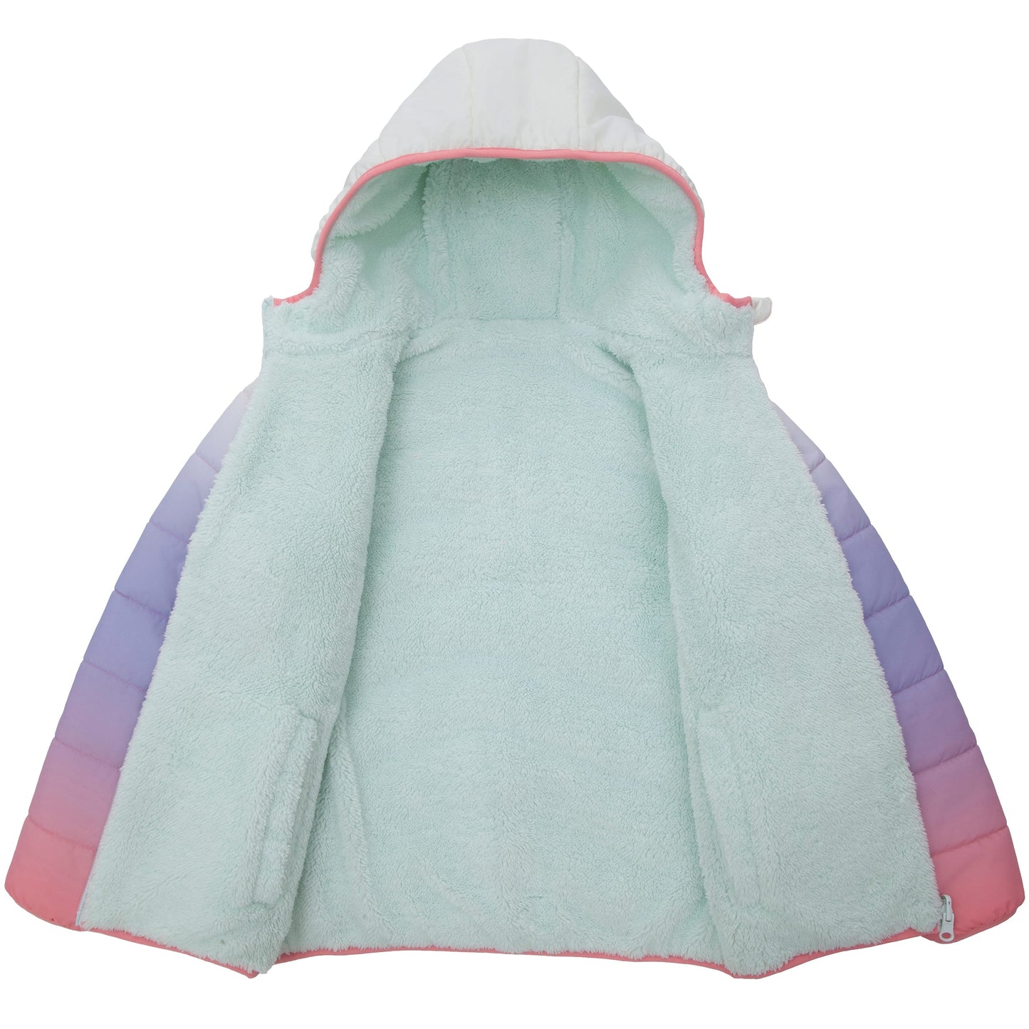 Girls Reversible Puffer Jacket with Gradient Print Solid Color Quilted Outerwear - Cotton Candy Ombre Coats & Jackets Rokka&Rolla