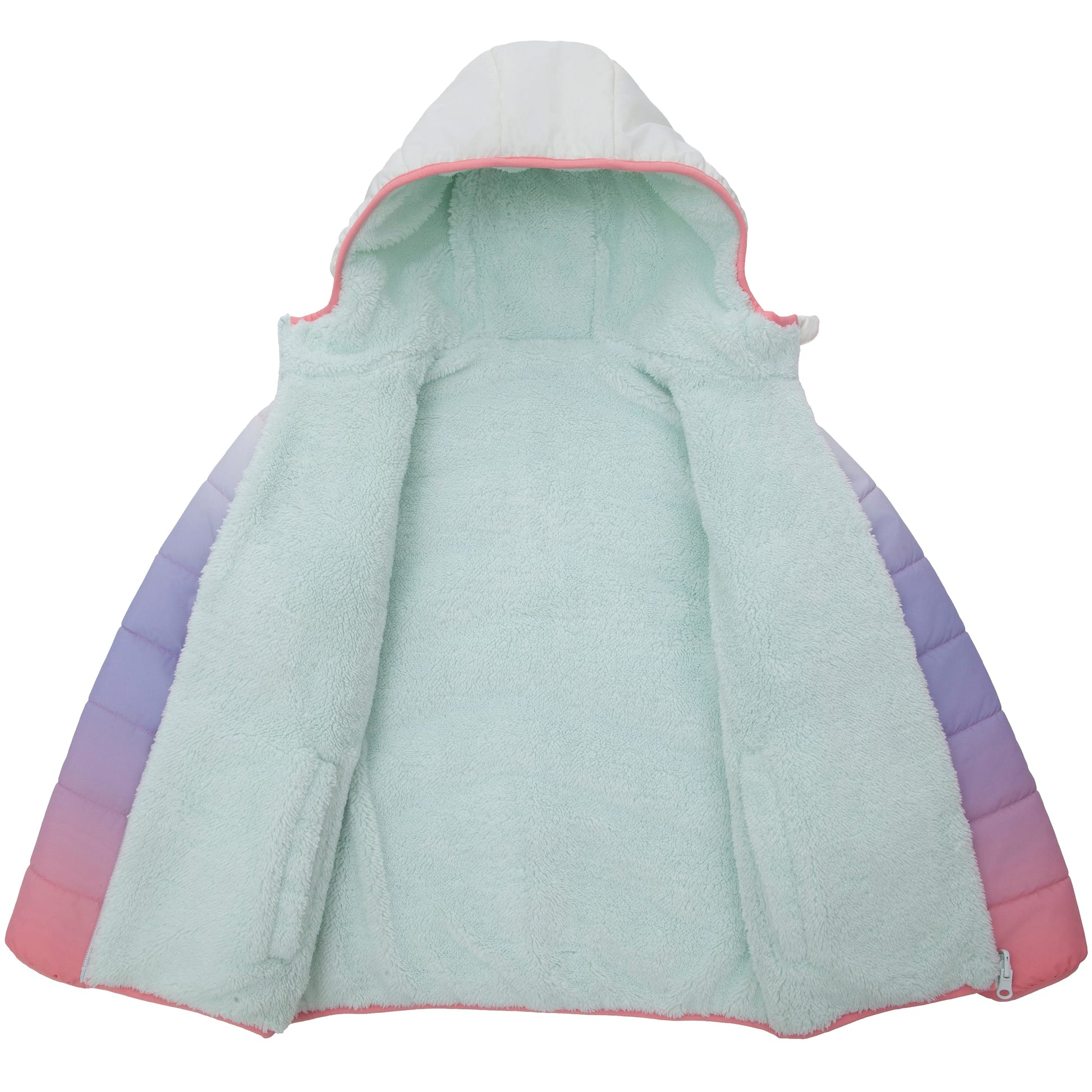 Girls Reversible Puffer Jacket with Gradient Print Solid Color Quilted Outerwear - Cotton Candy Ombre Coats & Jackets Rokka&Rolla