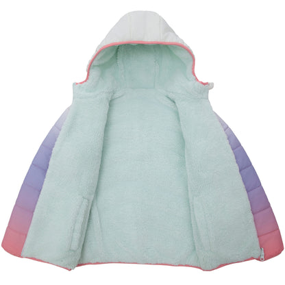 Girls Reversible Puffer Jacket with Gradient Print Solid Color Quilted Outerwear - Cotton Candy Ombre Coats & Jackets Rokka&Rolla