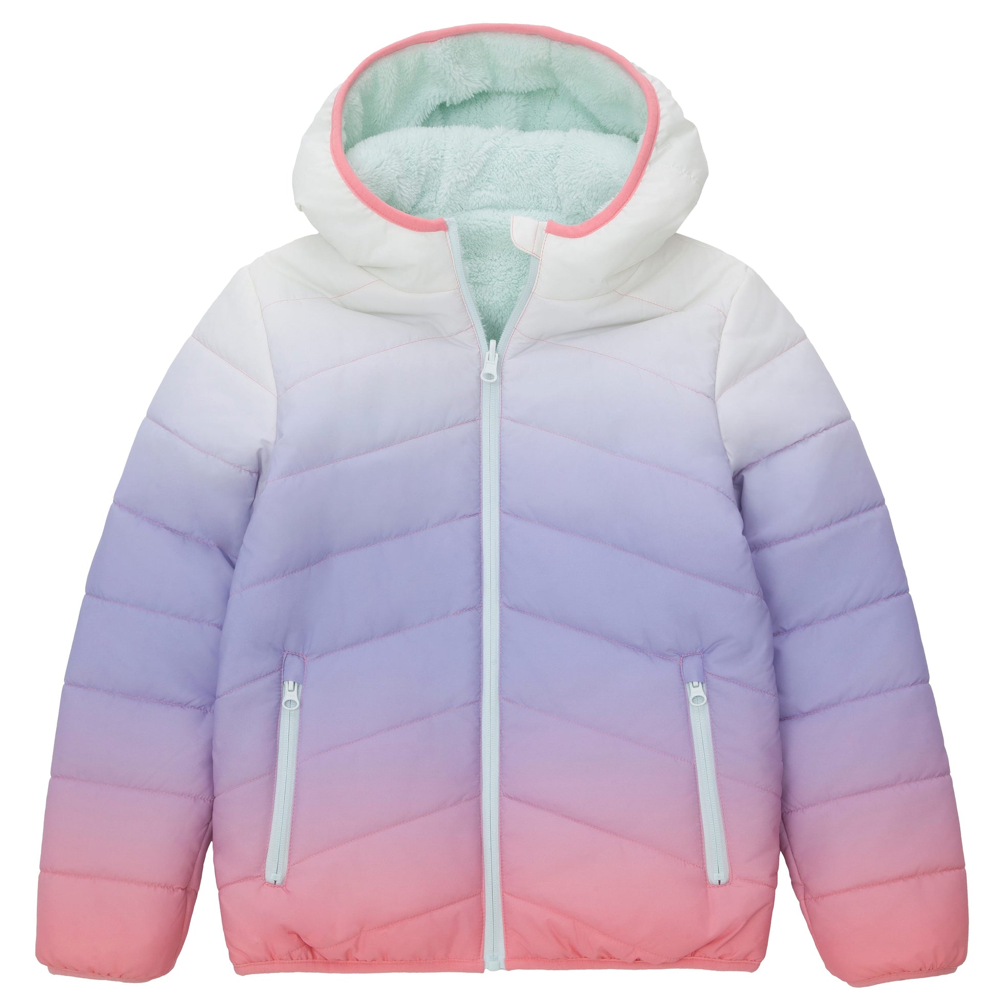 Girls Reversible Puffer Jacket with Gradient Print Solid Color Quilted Outerwear - Cotton Candy Ombre Coats & Jackets Rokka&Rolla
