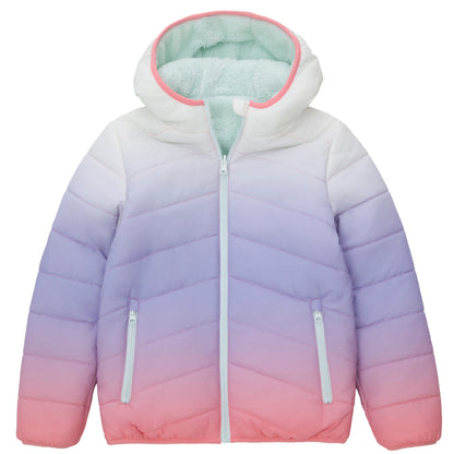 Girls Reversible Puffer Jacket with Gradient Print Solid Color Quilted Outerwear - Cotton Candy Ombre Coats & Jackets Rokka&Rolla