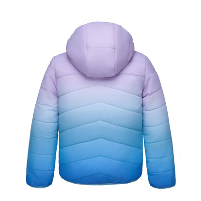 Girls Reversible Puffer Jacket with Gradient Print Solid Color Quilted Outerwear - Icy Blue Gradient Coats & Jackets Rokka&Rolla