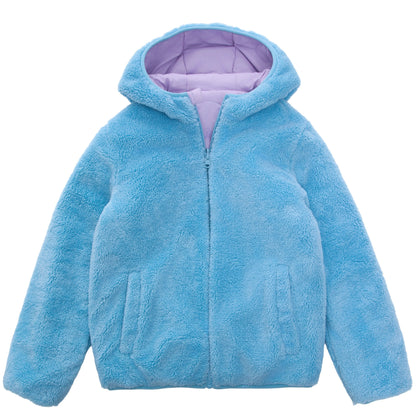 Girls Reversible Puffer Jacket with Gradient Print Solid Color Quilted Outerwear - Icy Blue Gradient Coats & Jackets Rokka&Rolla