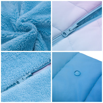Girls Reversible Puffer Jacket with Gradient Print Solid Color Quilted Outerwear - Icy Blue Gradient Coats & Jackets Rokka&Rolla