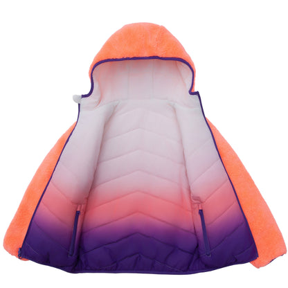 Girls Reversible Puffer Jacket with Gradient Print Solid Color Quilted Outerwear - Rose Quartz Gradient Coats & Jackets Rokka&Rolla