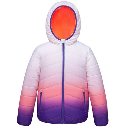 Girls Reversible Puffer Jacket with Gradient Print Solid Color Quilted Outerwear - Rose Quartz Gradient Coats & Jackets Rokka&Rolla