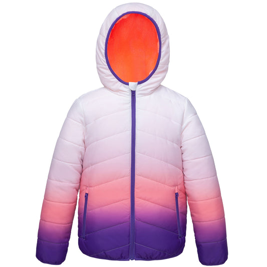 Girls Reversible Puffer Jacket with Gradient Print Solid Color Quilted Outerwear - Rose Quartz Gradient Coats & Jackets Rokka&Rolla