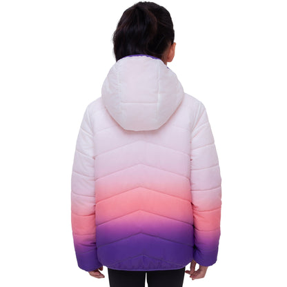 Girls Reversible Puffer Jacket with Gradient Print Solid Color Quilted Outerwear - Rose Quartz Gradient Coats & Jackets Rokka&Rolla