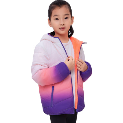 Girls Reversible Puffer Jacket with Gradient Print Solid Color Quilted Outerwear - Rose Quartz Gradient Coats & Jackets Rokka&Rolla