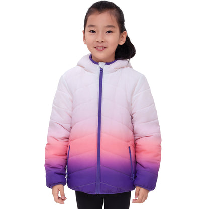 Girls Reversible Puffer Jacket with Gradient Print Solid Color Quilted Outerwear - Rose Quartz Gradient Coats & Jackets Rokka&Rolla