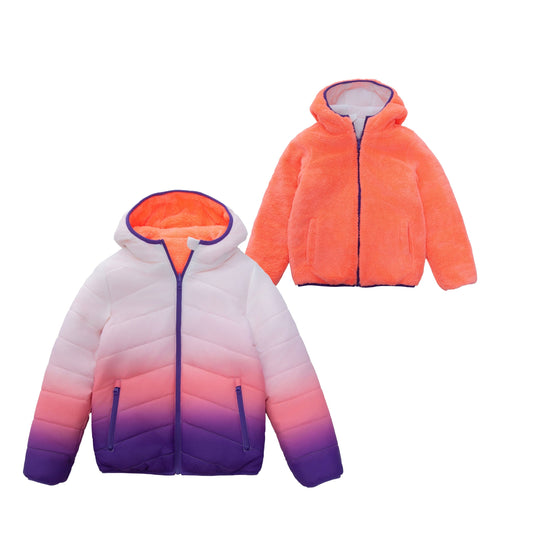 Girls Reversible Puffer Jacket with Gradient Print Solid Color Quilted Outerwear - Rose Quartz Gradient Coats & Jackets XS Rokka&Rolla