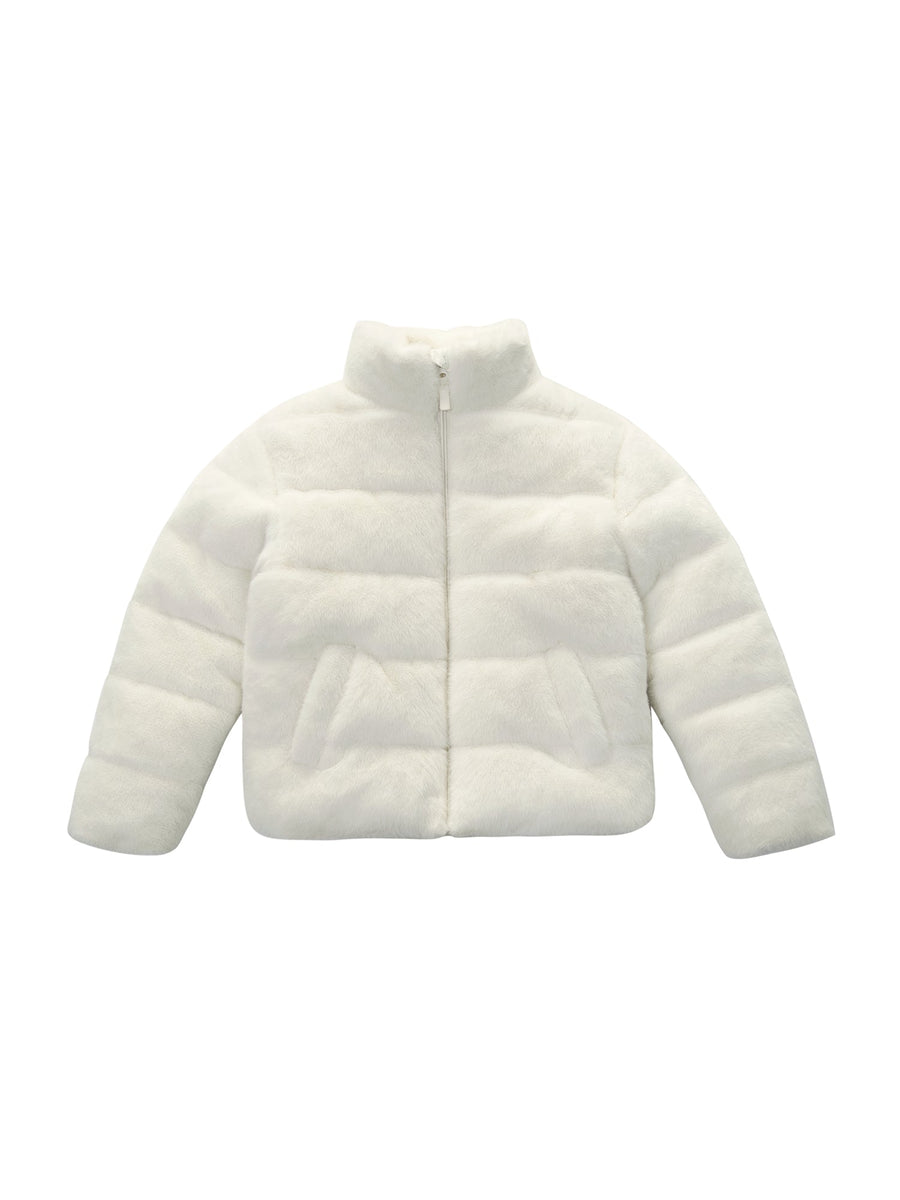 Girls' Teddy Sherpa Puffer Jacket Winter Coat Coats & Jackets XS (4-5) / Ivory Rokka & Rolla