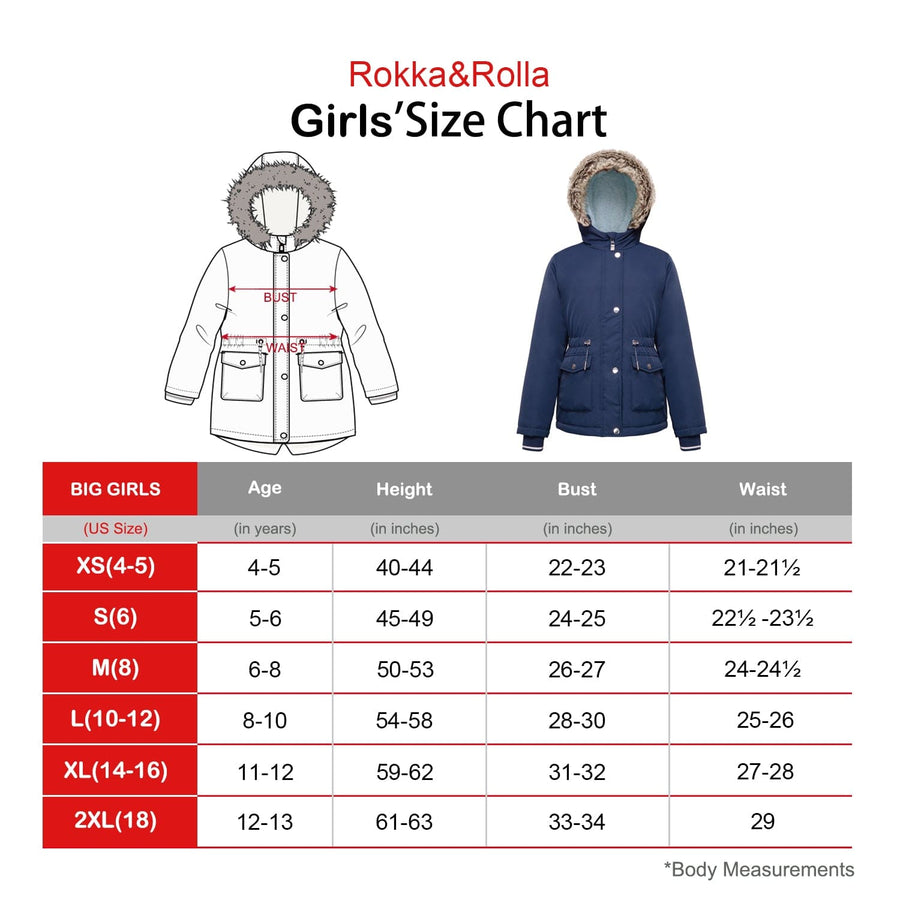 Girls' Water-Resistant Sherpa Fleece Lined Puffer Jacket Winter Parka Coat Coats & Jackets Rokka & Rolla