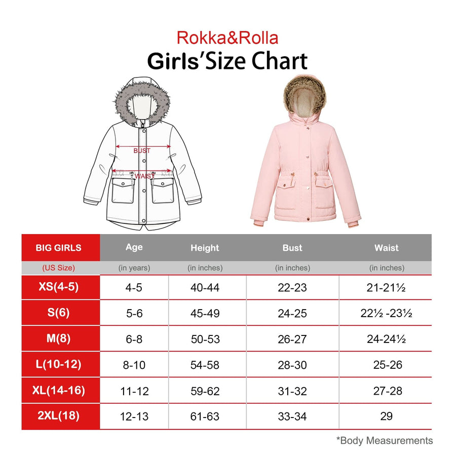 Girls' Water-Resistant Sherpa Fleece Lined Puffer Jacket Winter Parka Coat Coats & Jackets Rokka & Rolla