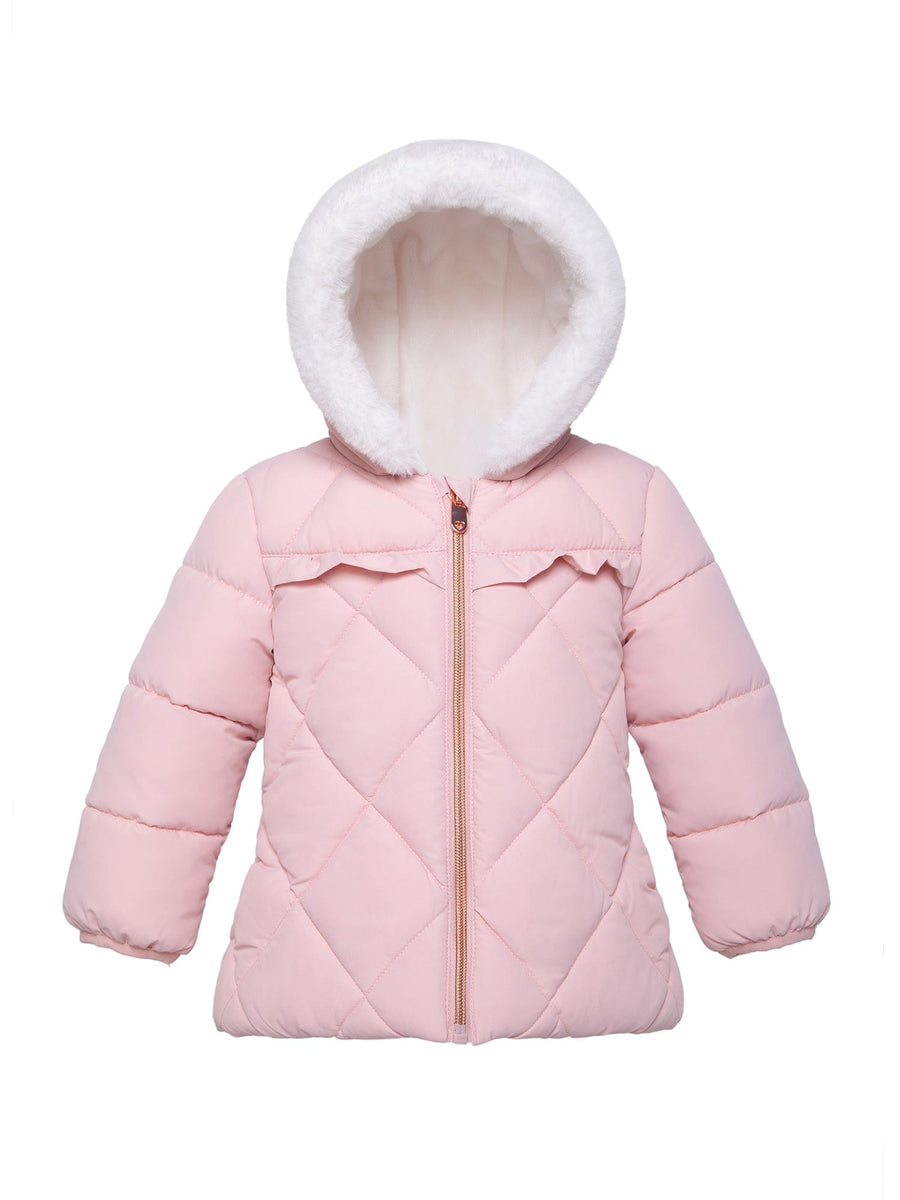 Infant Girls' Soft Mini Fur Lining Hooded Puffer Jacket