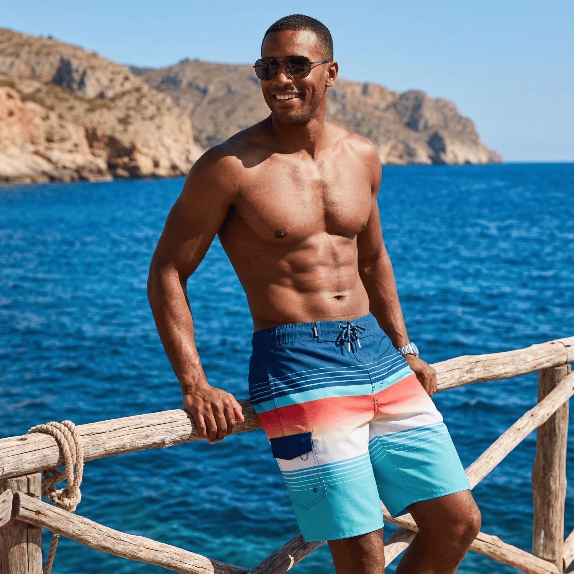 Men's 4-Way Stretch Board Shorts 9" Quick Dry Beach Swimwear Swimwear Rokka & Rolla