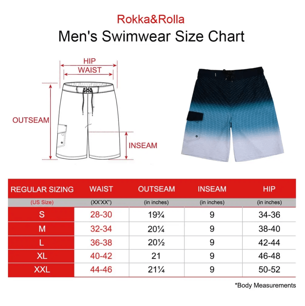 Men's 4-Way Stretch Board Shorts 9" Quick Dry Beach Swimwear Swimwear Rokka & Rolla