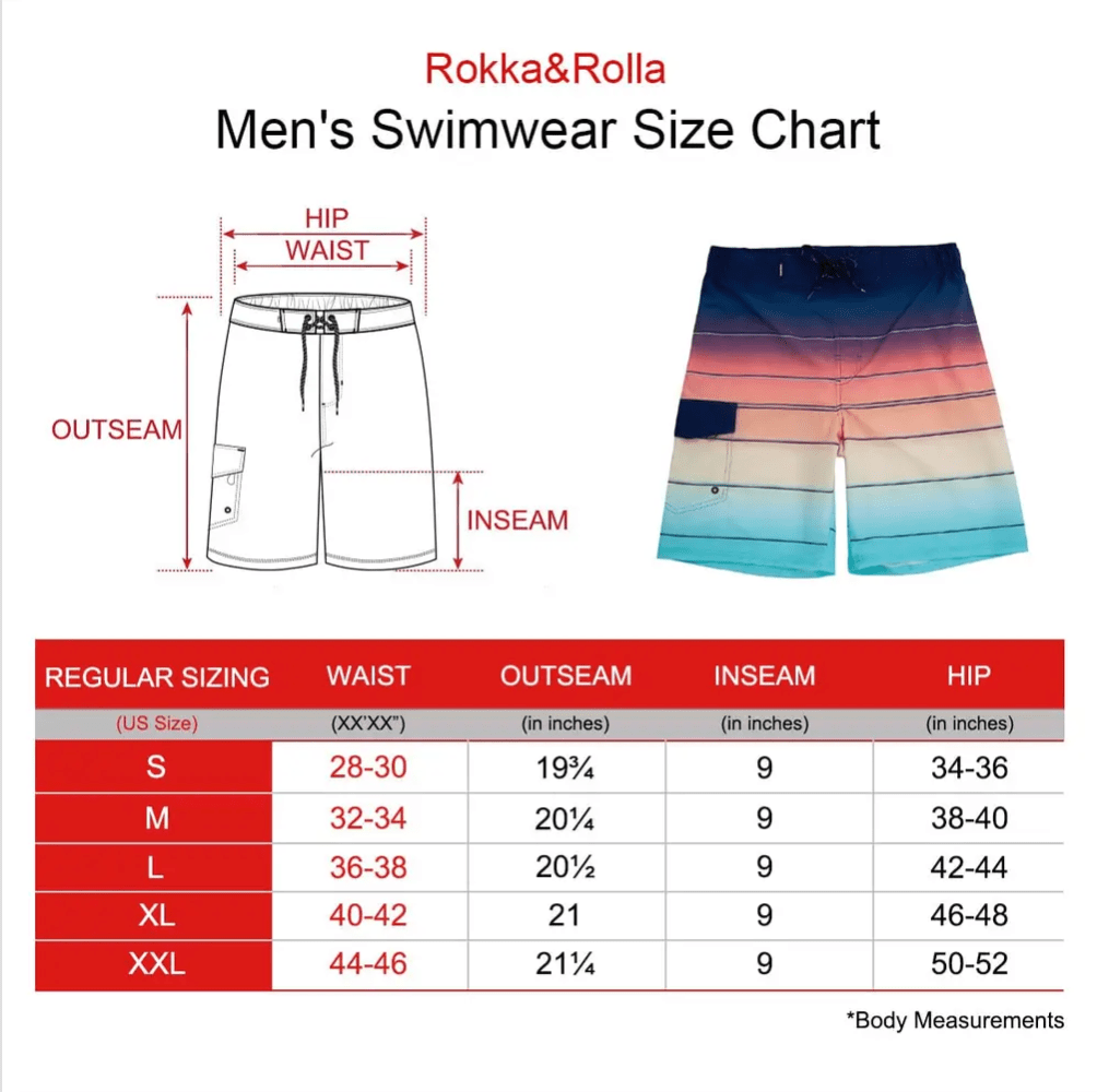 Men's 4-Way Stretch Board Shorts 9" Quick Dry Beach Swimwear Swimwear Rokka & Rolla