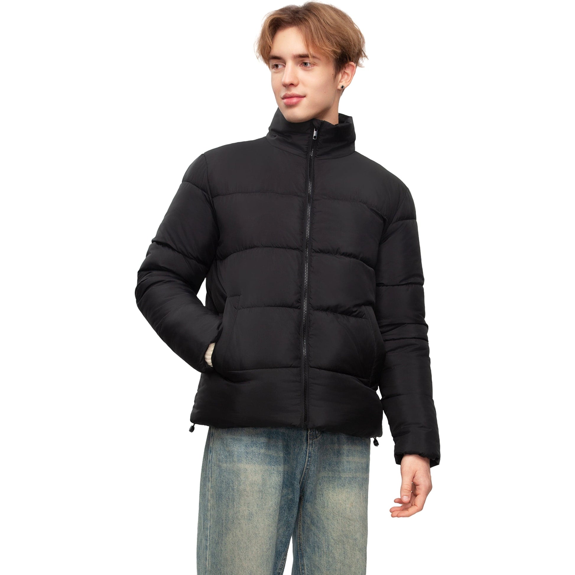 Men's Essential Puffer Jacket Water Resistant Insulated Winter Coat Stand Collar - Black Coats & Jackets Rokka&Rolla