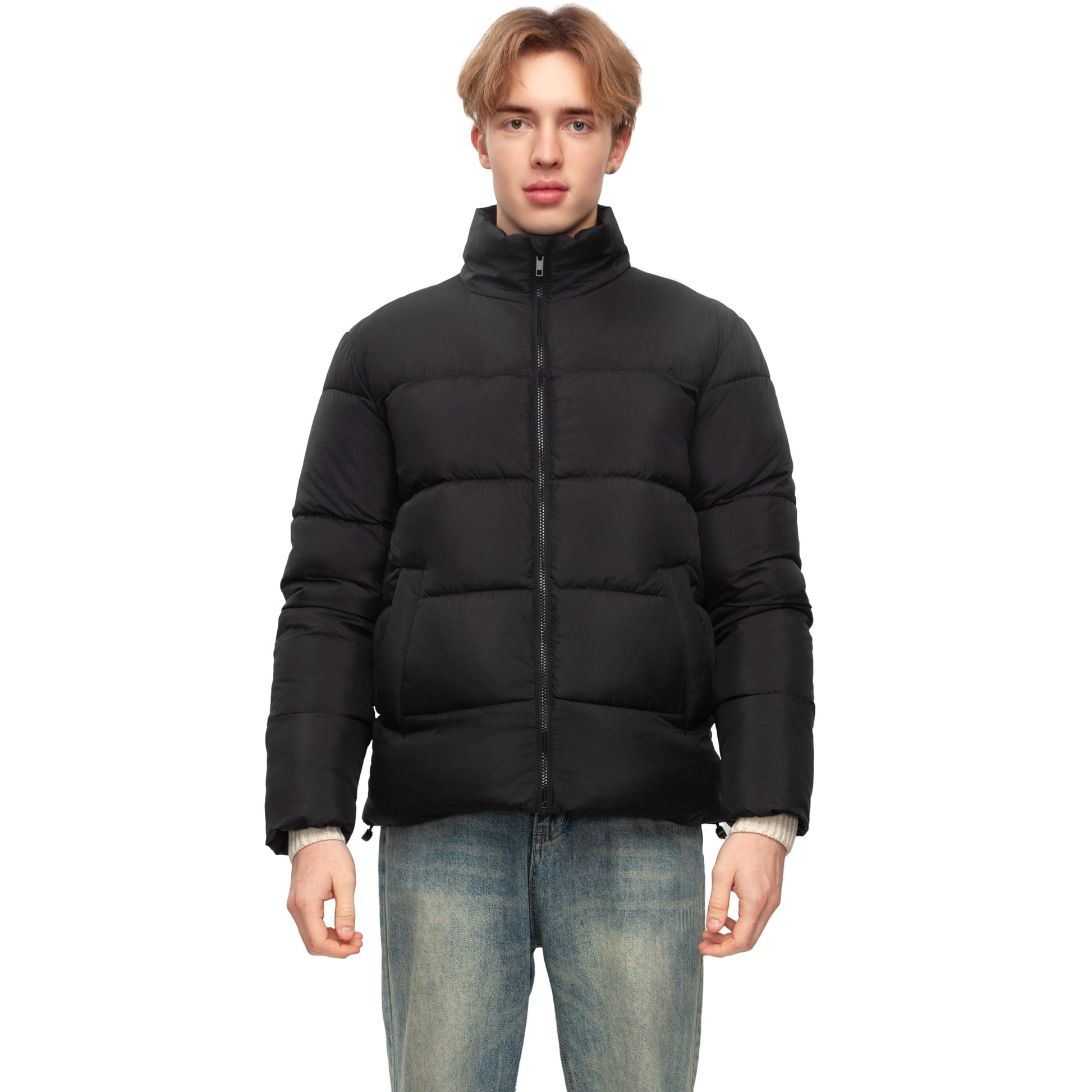 Men's Essential Puffer Jacket Water Resistant Insulated Winter Coat Stand Collar - Black Coats & Jackets Rokka&Rolla