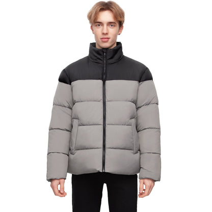 Men's Essential Puffer Jacket Water Resistant Insulated Winter Coat Stand Collar - Gray Coats & Jackets Rokka&Rolla