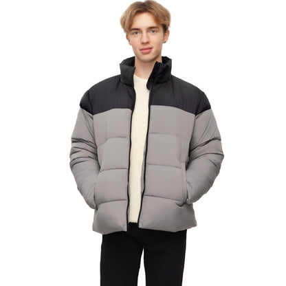 Men's Essential Puffer Jacket Water Resistant Insulated Winter Coat Stand Collar - Gray Coats & Jackets Rokka&Rolla