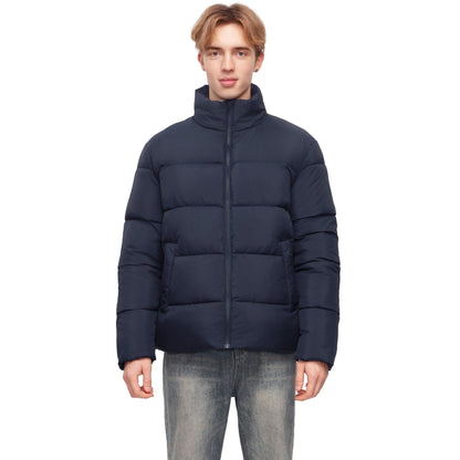 Men's Essential Puffer Jacket Water Resistant Insulated Winter Coat Stand Collar - Navy Coats & Jackets Rokka&Rolla