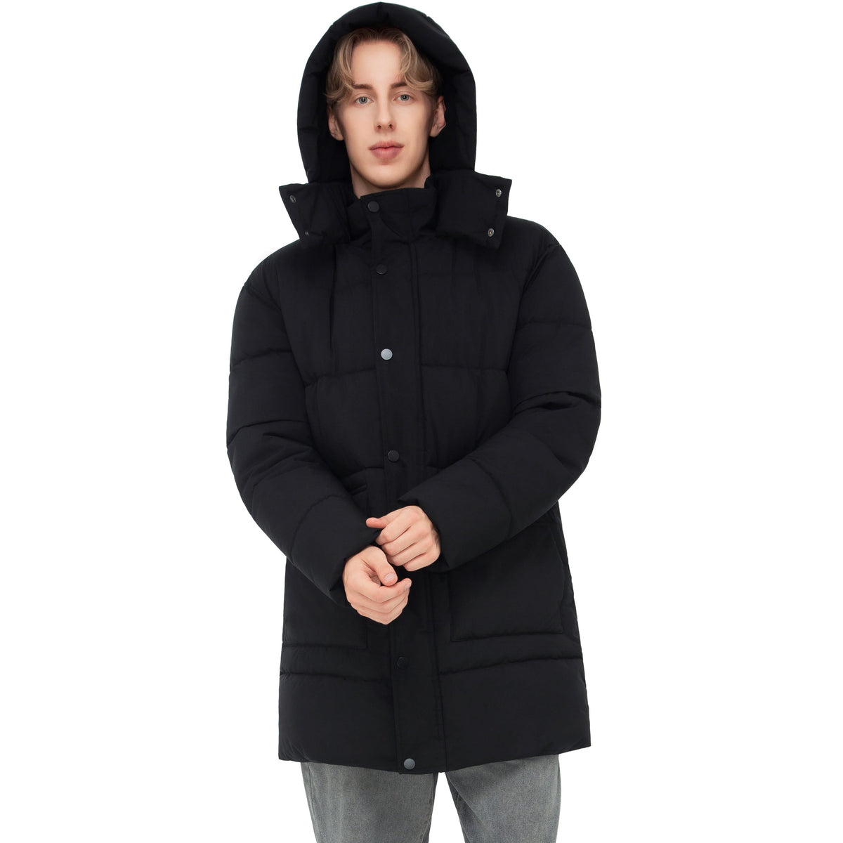 Men's Puffer Jacket Water-Resistant Fleece-Lined Winter Coat - Black Coats & Jackets Rokka&Rolla