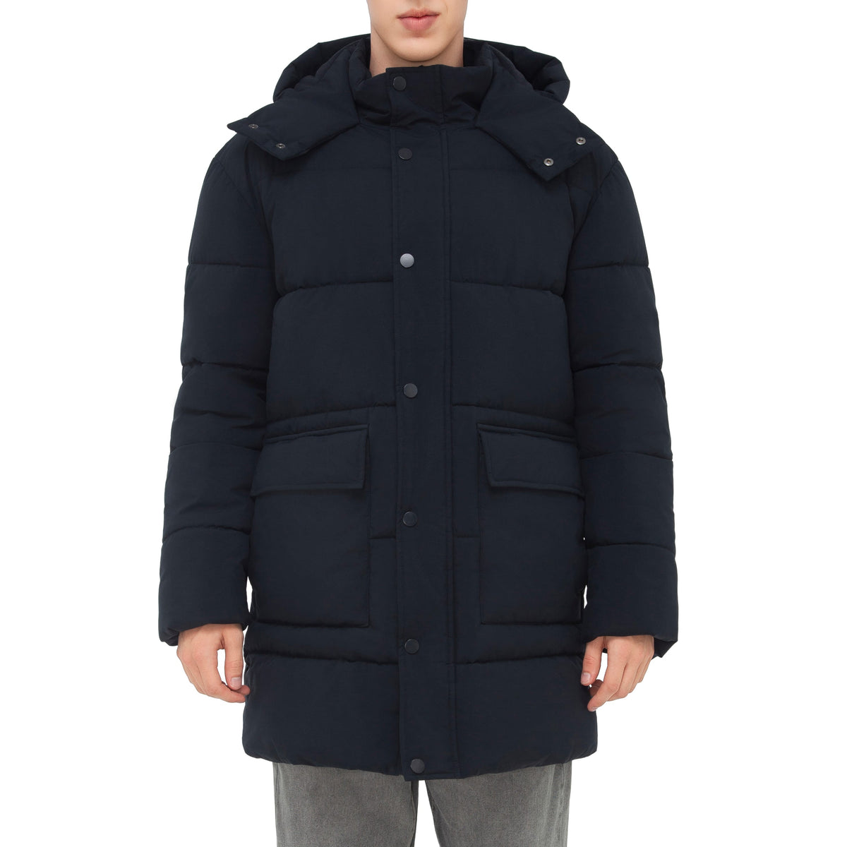 Men's Puffer Jacket Water-Resistant Fleece-Lined Winter Coat - Navy Coats & Jackets Rokka&Rolla