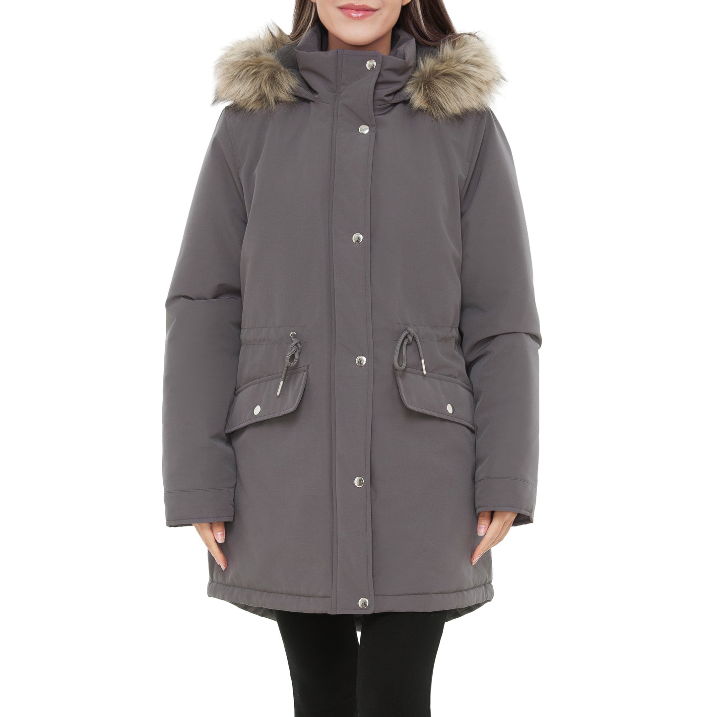 Women's Lightweight Parka Jacket with Faux Fur Hood