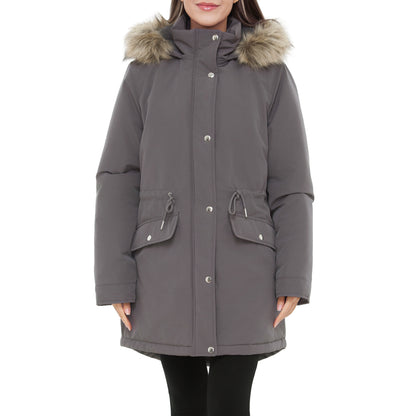 Women's Lightweight Parka Jacket with Faux Fur Hood