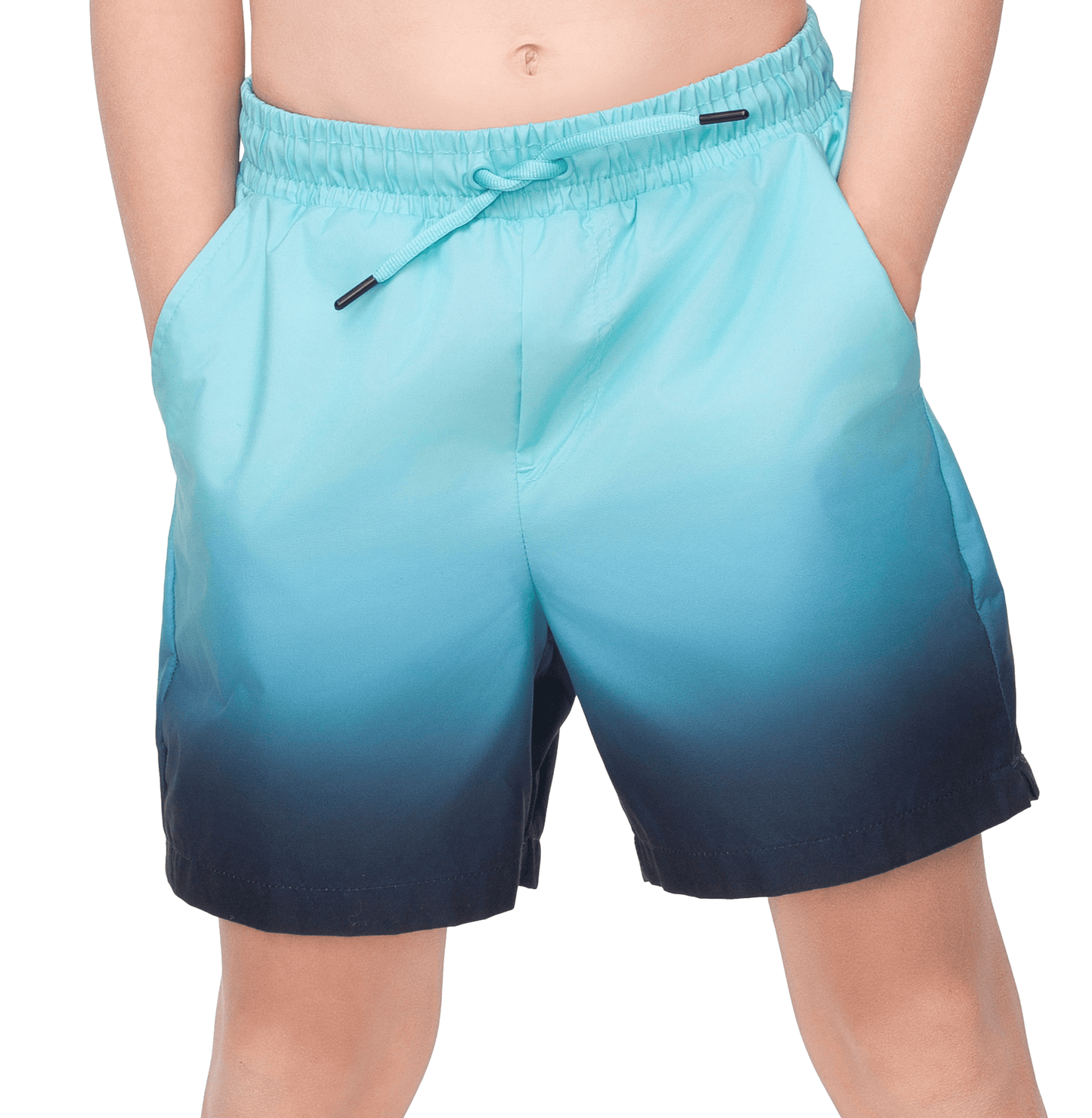 Rokka&Rolla Boys' Swim Trunks with Boxer Brief Compression Liner Quick Dry Kids Bathing Suit, UPF 50+ - Aqua Blue Gradient Swimwear Rokka&Rolla