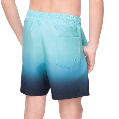 Rokka&Rolla Boys' Swim Trunks with Boxer Brief Compression Liner Quick Dry Kids Bathing Suit, UPF 50+ - Aqua Blue Gradient Swimwear Rokka&Rolla