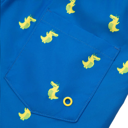 Rokka&Rolla Boys' Swim Trunks with Boxer Brief Compression Liner Quick Dry Kids Bathing Suit, UPF 50+ - Blue Crocodile Print Rokka&Rolla